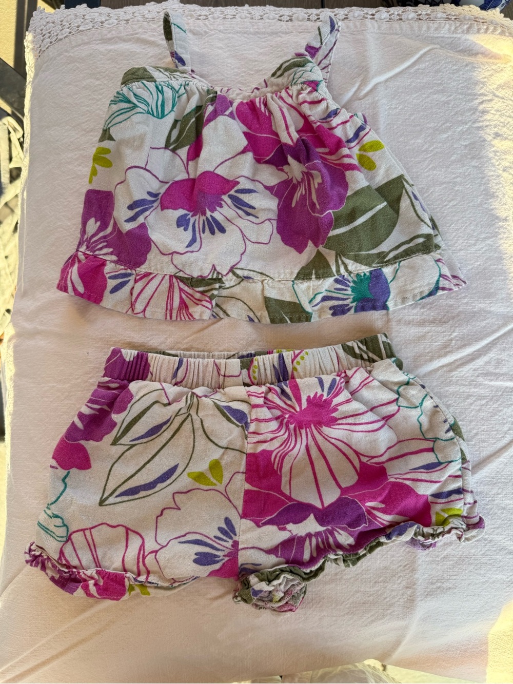 GAP Girls Floral Tank & Shorts Set - White, Pink, Purple, Green